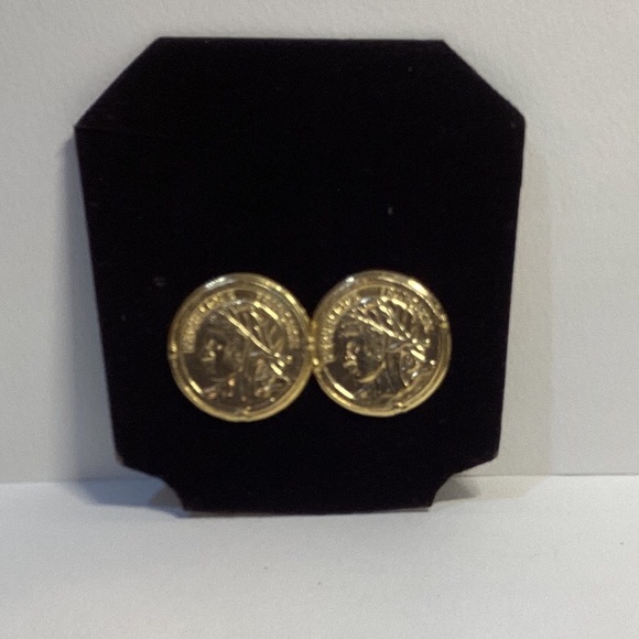 Vintage Faux French Franc Coin Pierced Earrings “Republique Francaise”  1” - Picture 2 of 4